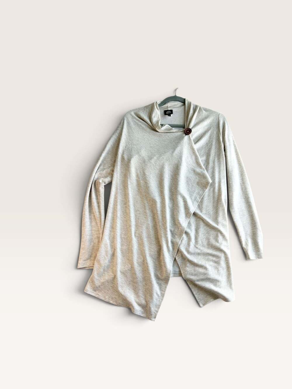 Bobeau One Button Wrap Cardigan Grey Asymmetrical Small